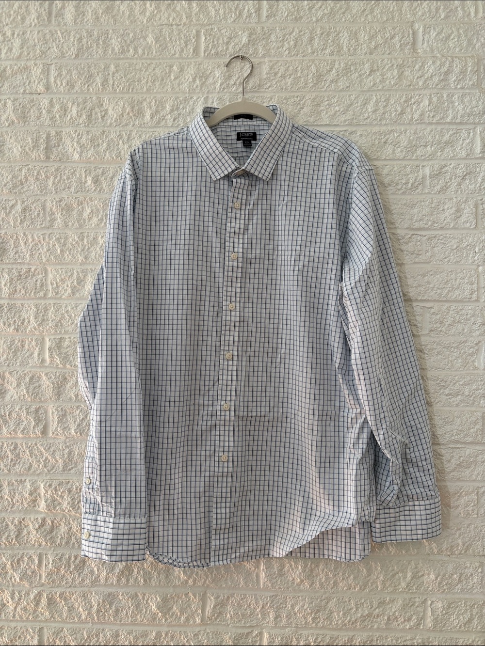 J. Crew White and Blue Button-Down Slim Fit Shirt